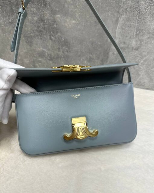 Женская сумочка на плечо Celine Claude Triomphe голубая премиум-люкс 20/10/4 см - фото 5