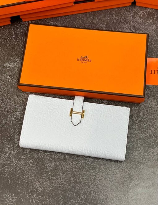 Кожаный бумажник Hermes Premium 17/9 см светло-серый - фото 1
