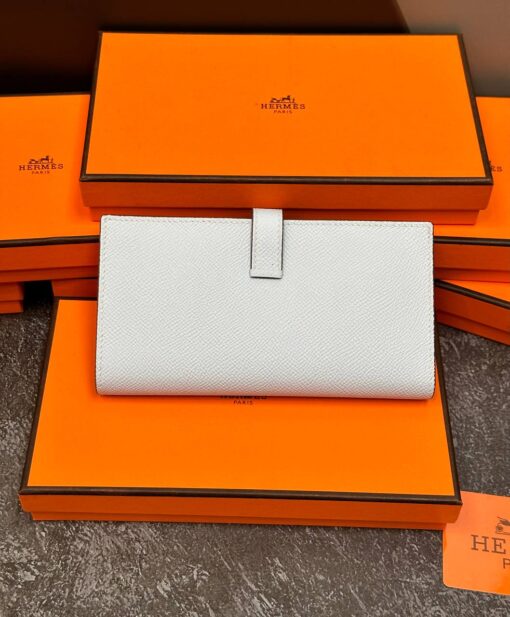 Кожаный бумажник Hermes Premium 17/9 см светло-серый - фото 3