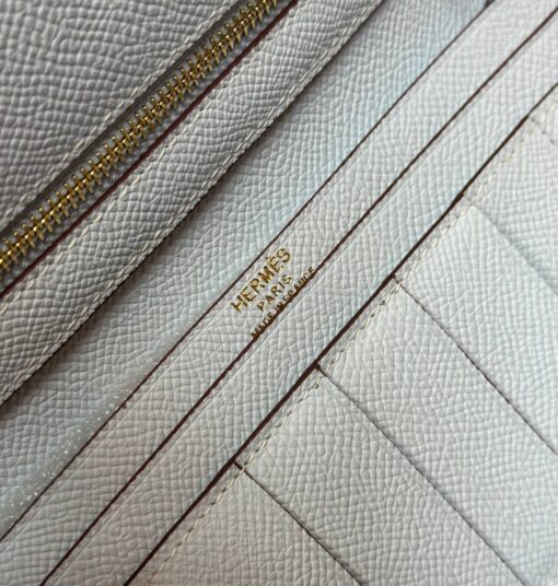 Кожаный бумажник Hermes Premium 17/9 см светло-серый - фото 5