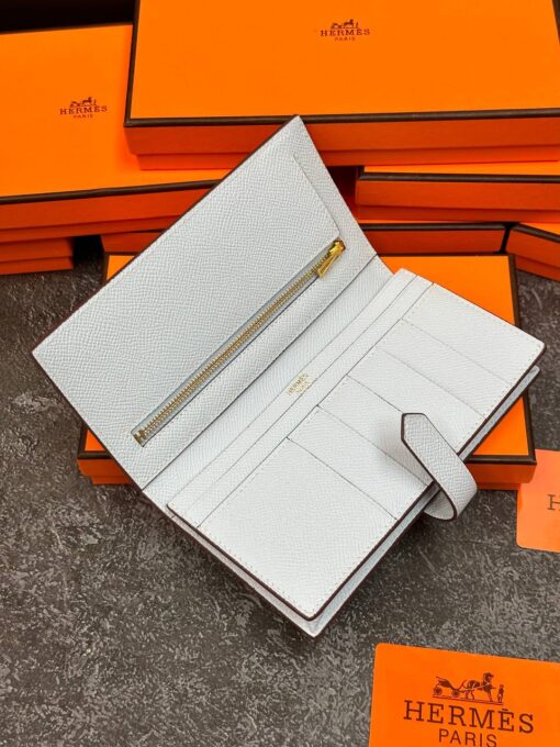 Кожаный бумажник Hermes Premium 17/9 см светло-серый - фото 4