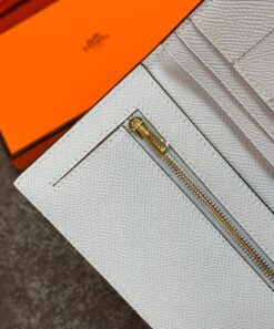 Кожаный бумажник Hermes Premium 17/9 см светло-серый