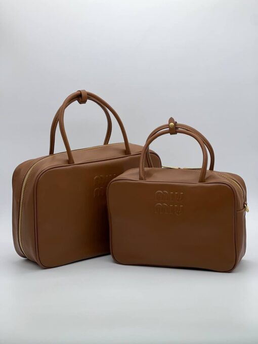 Сумка Miu Miu Leather Top-Handle (два размера 30/20 и 35/23 см) коричневая - фото 1