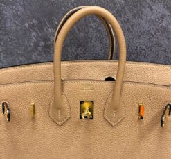 Женская сумка Hermes Birkin Togo 25/18/14 премиум-люкс ручная работа коричневая фурнитура золото A120283