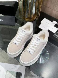Кроссовки женские Chanel Premium A120797 зимние светло-бежевые
