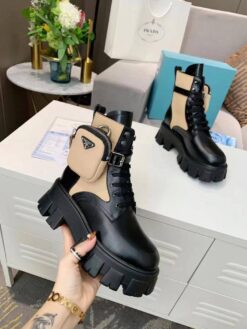 Ботинки женские Prada A120819 зимние чёрно-бежевые