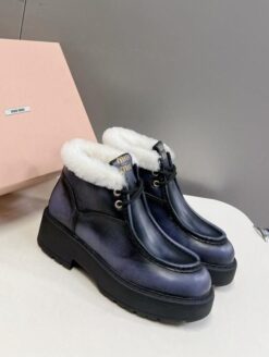 Ботинки Miu Miu Fume Leather Booties 5T965D Winter Premium Black - фото 9