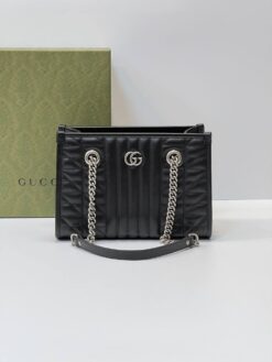 Женская сумка Gucci GG Marmont Premium 25/18/11 см чёрная