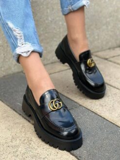 Туфли женские Gucci A122375 чёрные лак