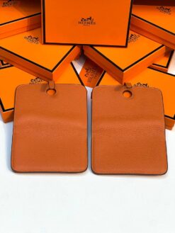 Кожаный кошелёк Hermes Premium 15/10 см каштановый (фурнитура золото/серебро)