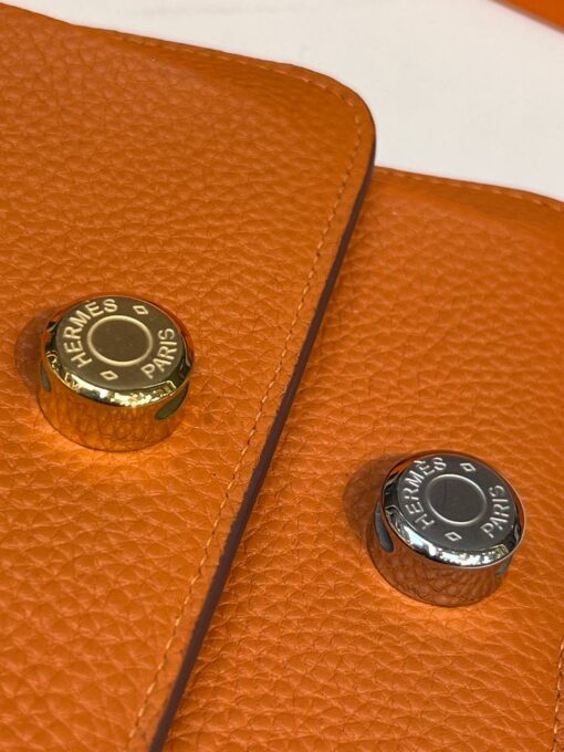 Кожаный кошелёк Hermes Premium 15/10 см каштановый (фурнитура золото/серебро) - фото 5