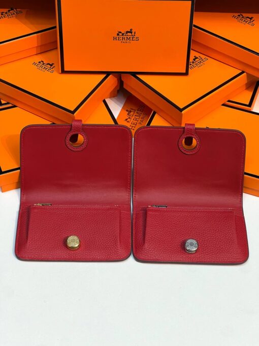 Кожаный кошелёк Hermes Premium 15/10 см красный (фурнитура золото/серебро) - фото 3