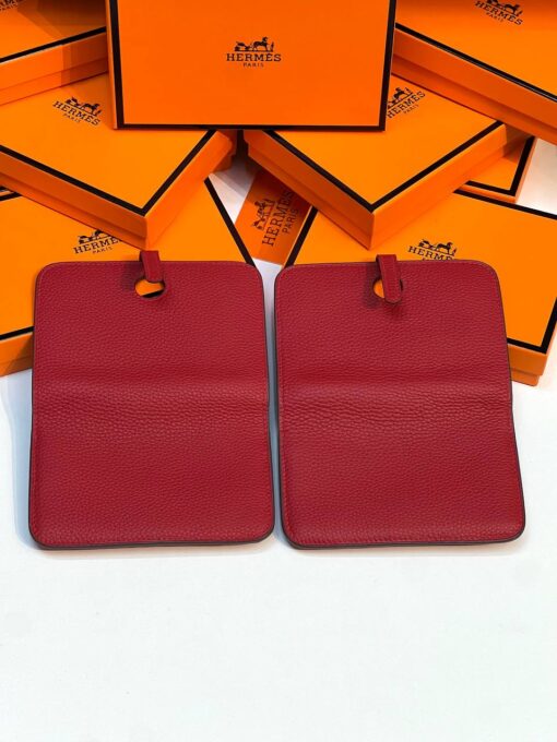 Кожаный кошелёк Hermes Premium 15/10 см красный (фурнитура золото/серебро) - фото 4