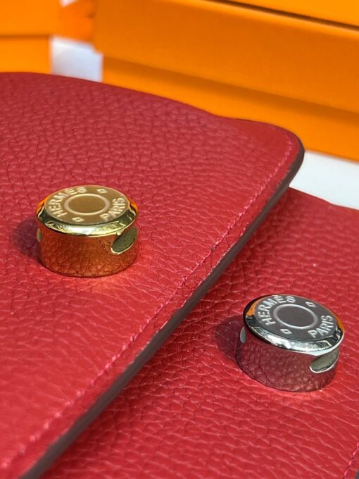 Кожаный кошелёк Hermes Premium 15/10 см красный (фурнитура золото/серебро) - фото 5