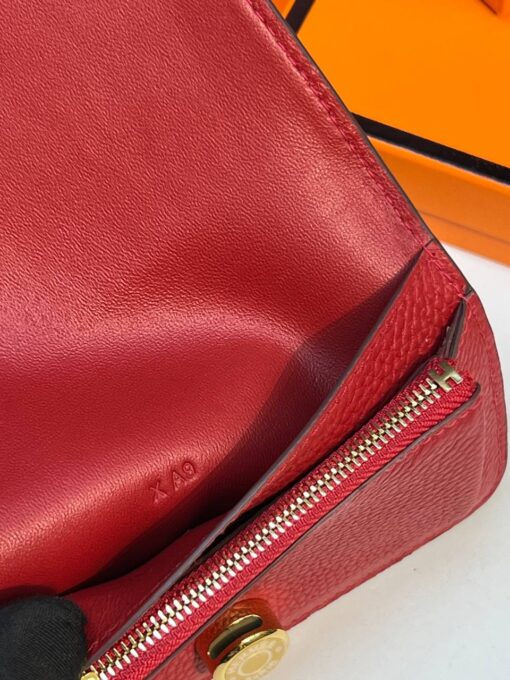 Кожаный кошелёк Hermes Premium 15/10 см красный (фурнитура золото/серебро) - фото 7