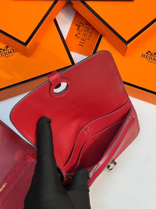 Кожаный кошелёк Hermes Premium 15/10 см красный (фурнитура золото/серебро) - фото 8