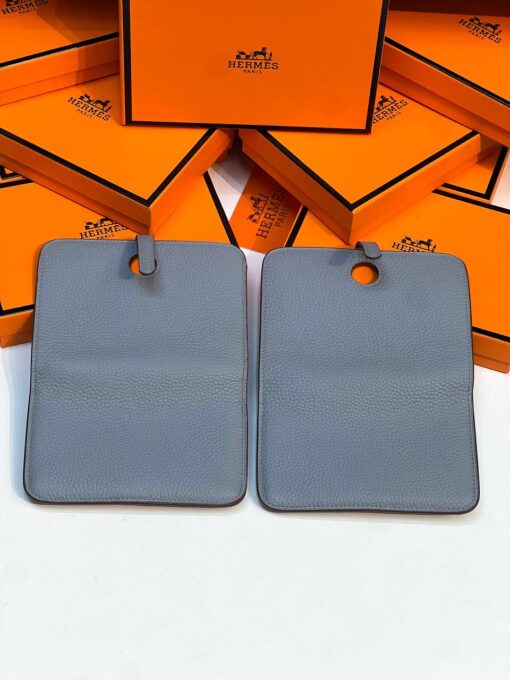 Кожаный кошелёк Hermes Premium 15/10 см голубой (фурнитура золото/серебро) - фото 4