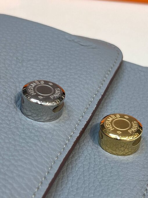 Кожаный кошелёк Hermes Premium 15/10 см голубой (фурнитура золото/серебро) - фото 5