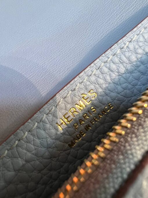 Кожаный кошелёк Hermes Premium 15/10 см голубой (фурнитура золото/серебро) - фото 9