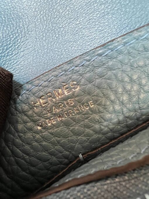 Кожаный кошелёк Hermes Premium 15/10 см синий (фурнитура золото/серебро) - фото 5