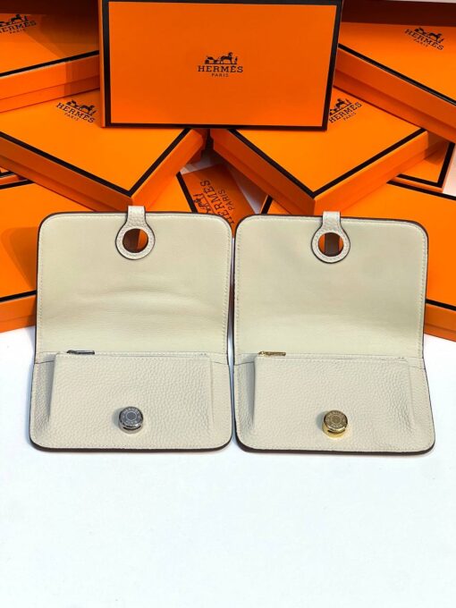 Кожаный кошелёк Hermes Premium 15/10 см белый (фурнитура золото/серебро) - фото 3