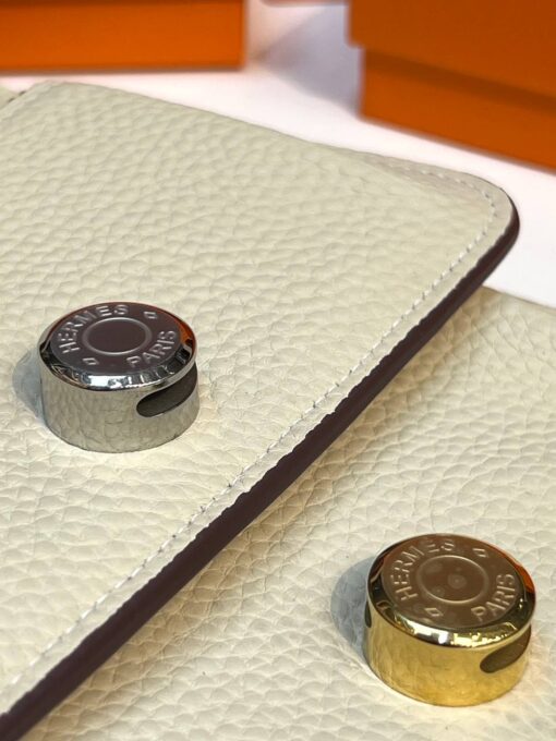 Кожаный кошелёк Hermes Premium 15/10 см белый (фурнитура золото/серебро) - фото 4