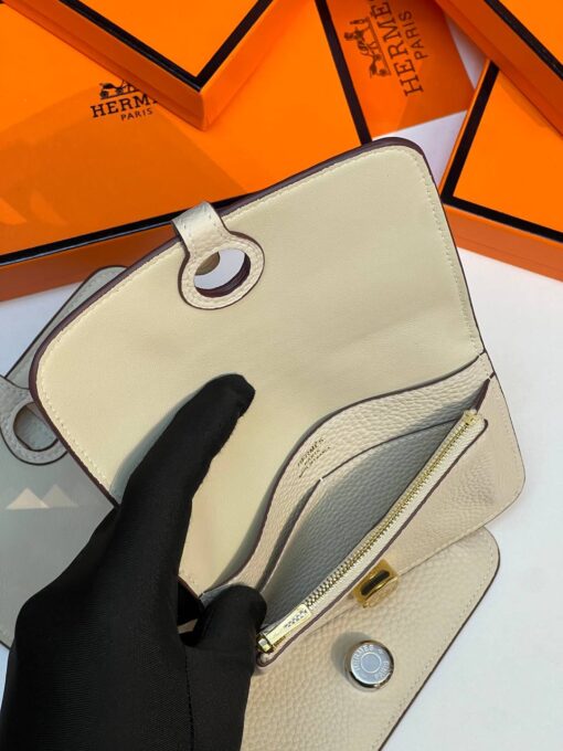 Кожаный кошелёк Hermes Premium 15/10 см белый (фурнитура золото/серебро) - фото 5
