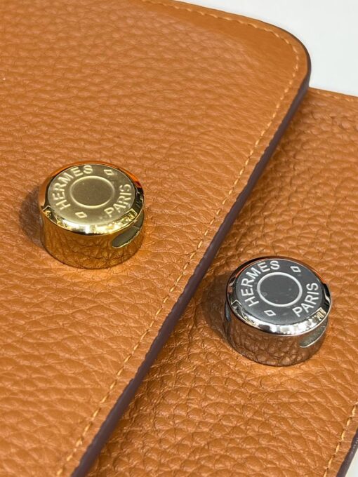 Кожаный кошелёк Hermes Premium 15/10 см коричневый (фурнитура золото/серебро) - фото 4
