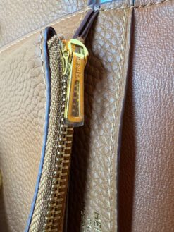 Кожаный кошелёк Hermes Premium 15/10 см коричневый (фурнитура золото/серебро)
