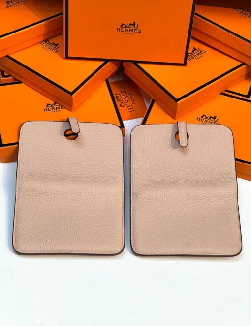 Кожаный кошелёк Hermes Premium 15/10 см светло-бежевый (фурнитура золото/серебро) - фото 3