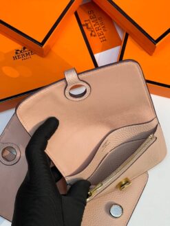 Кожаный кошелёк Hermes Premium 15/10 см светло-бежевый (фурнитура золото/серебро)