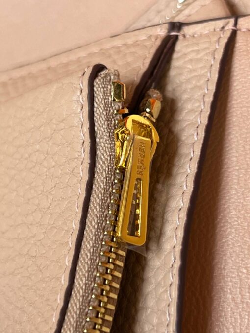 Кожаный кошелёк Hermes Premium 15/10 см светло-бежевый (фурнитура золото/серебро) - фото 7