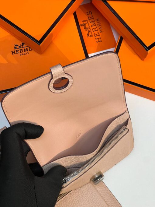 Кожаный кошелёк Hermes Premium 15/10 см светло-бежевый (фурнитура золото/серебро) - фото 8