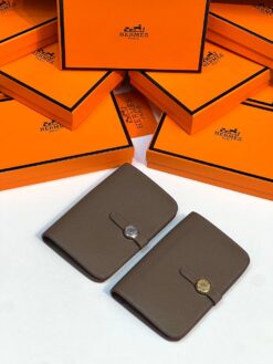 Кожаный кошелёк Hermes Premium 15/10 серый (фурнитура золото/серебро) - фото 7