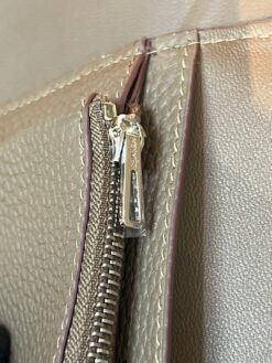 Кожаный кошелёк Hermes Premium 15/10 серый (фурнитура золото/серебро)