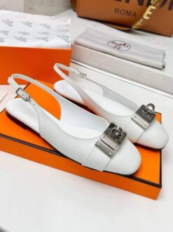 Босоножки женские Hermes Premium A122967 кожаные белые