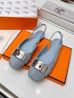 Босоножки женские Hermes Premium A122990 замшевые голубые