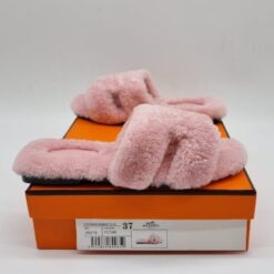 Шлёпанцы меховые женские Hermes Fur A124176 розовые - фото 6