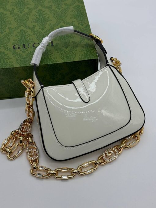Женская кожаная сумка-хобо Gucci Jackie 20/14 см белая - фото 3