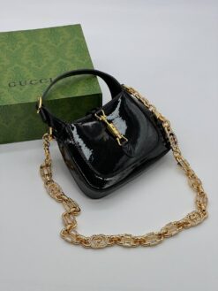 Женская кожаная сумка-хобо Gucci Jackie 20/14 см чёрная