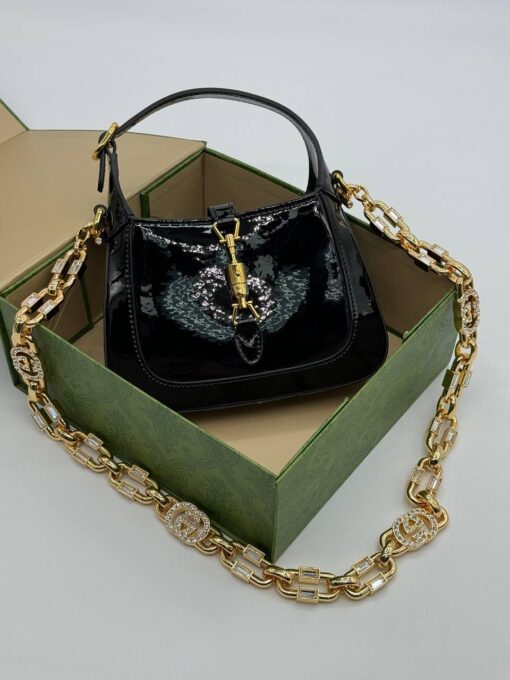 Женская кожаная сумка-хобо Gucci Jackie 20/14 см чёрная - фото 2
