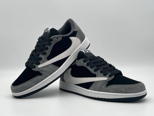 Кроссовки Nike Air Jordan 1 Low x Travis Scott чёрно-серые с белым - фото 2