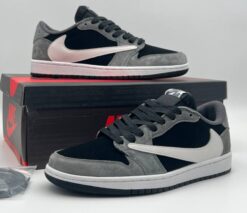 Кроссовки Nike Air Jordan 1 Low x Travis Scott чёрно-серые с белым - фото 7