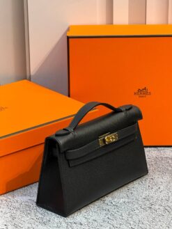 Женская сумка Hermes Kelly Pochette 22 Epsom Gold Hardware Premium Black