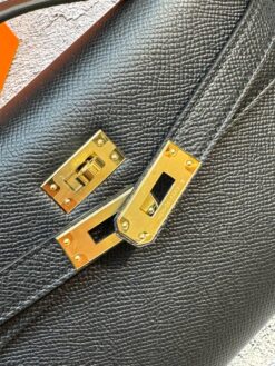 Женская сумка Hermes Kelly Pochette 22 Epsom Gold Hardware Premium Black