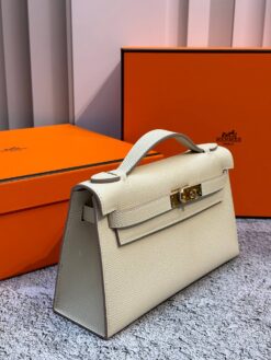 Женская сумка Hermes Kelly Pochette 22 Epsom Gold Hardware Premium L.Beige