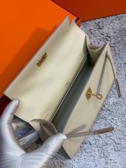 Женская сумка Hermes Kelly Pochette 22 Epsom Gold Hardware Premium L.Beige