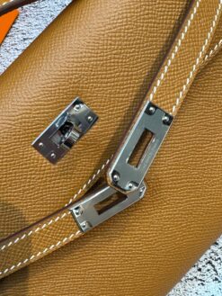 Женская сумка Hermes Kelly Pochette 22 Epsom Palladium Hardware Premium Chestnut