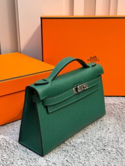 Женская сумка Hermes Kelly Pochette 22 Epsom Palladium Hardware Premium Green