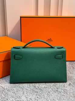 Женская сумка Hermes Kelly Pochette 22 Epsom Palladium Hardware Premium Green